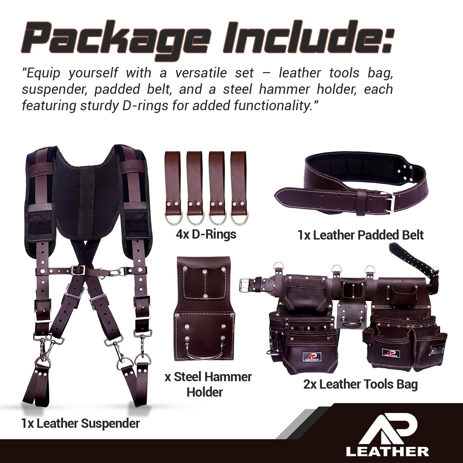 Tool Belt for Men – 4MM Full-Grain Geniune Leather | Brass Hardware | Foam-Pa…