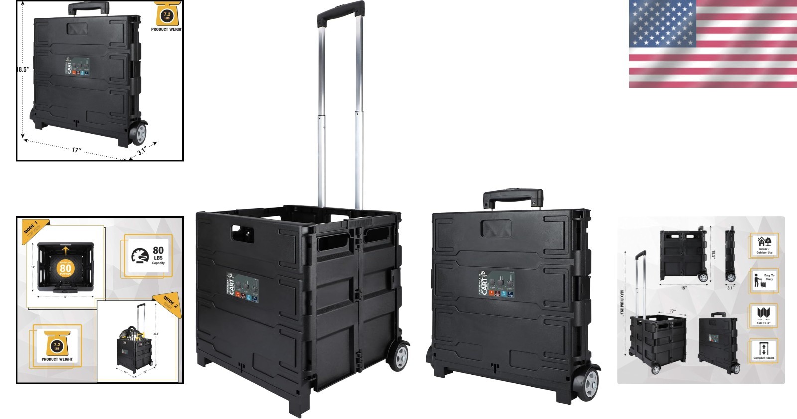 85-010 Grand Pack-N-Roll Portable Tool Carrier – 80 lb Load, Telescopic Handle