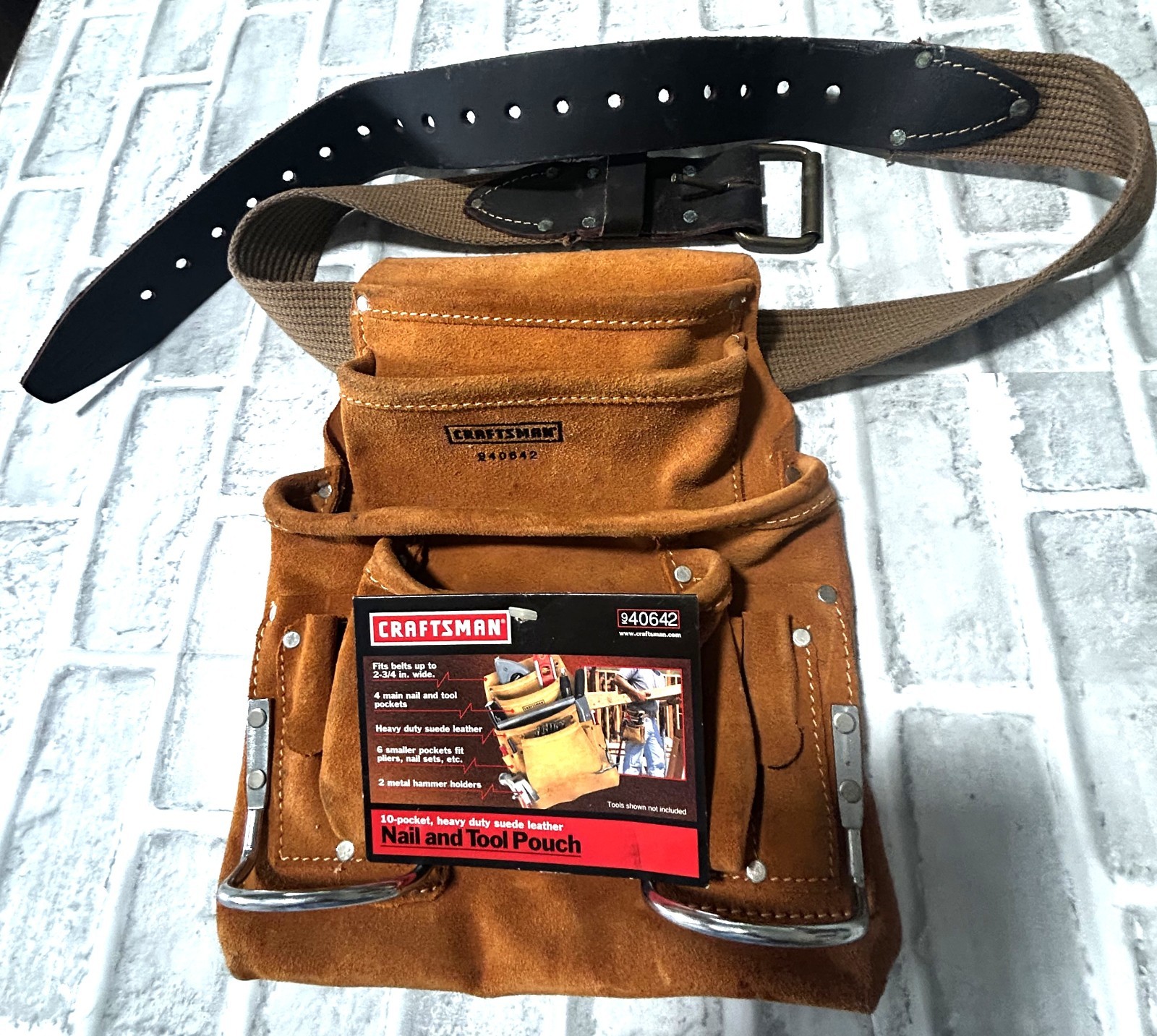 Craftsman 9406412 Nail & Tool Pouch Suede Leather 10 Pocket Heavy Duty NWT