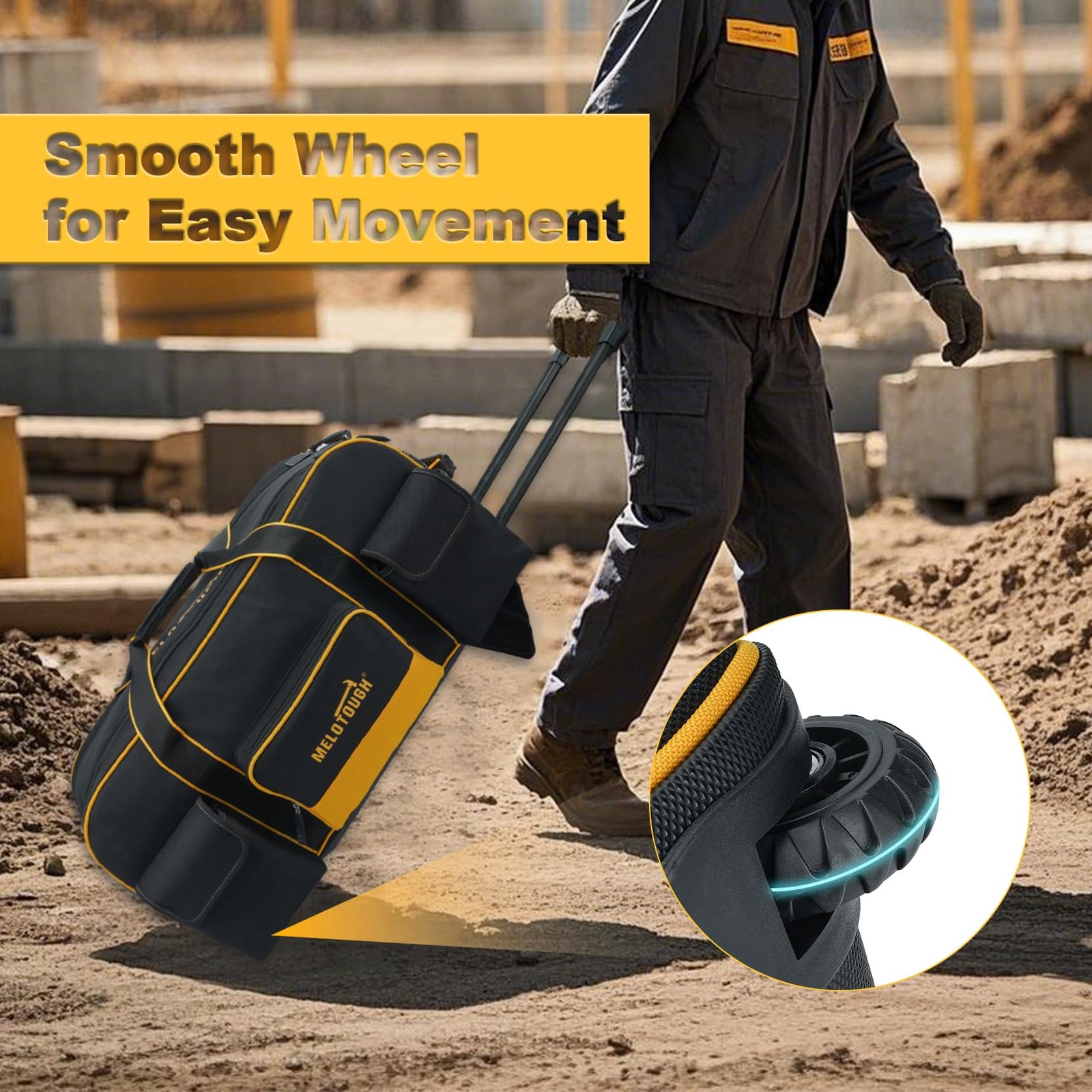 MELOTOUGH Rolling Tool Bag with Wheels,Large Capacit