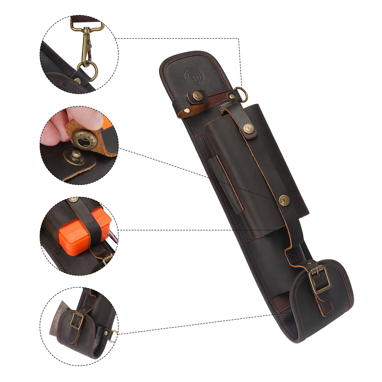 Tourbon Leather Logger Tool Bag Axe Felling Wedges Carry Pouch Flat File Holder