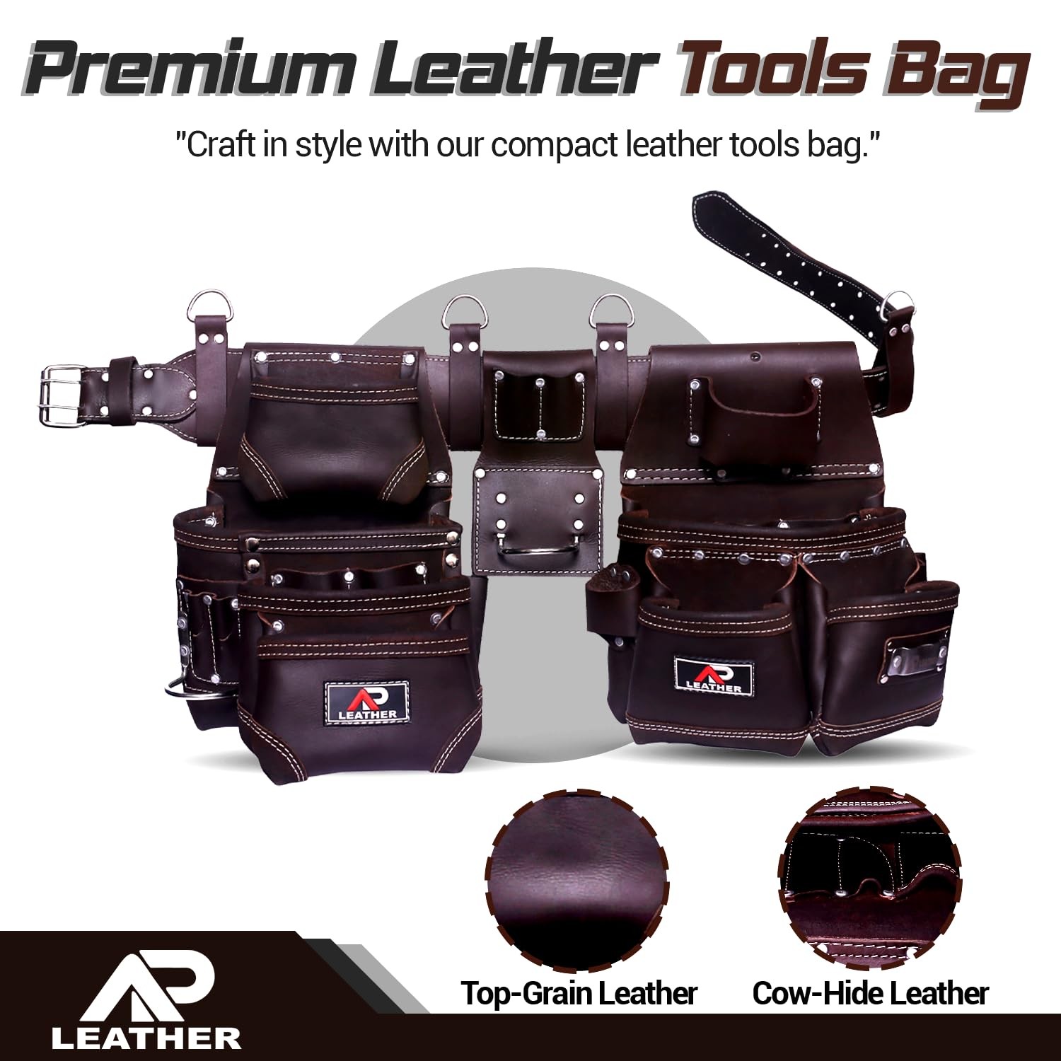 Tool Belt for Men – 4MM Full-Grain Geniune Leather | Brass Hardware | Foam-Pa…