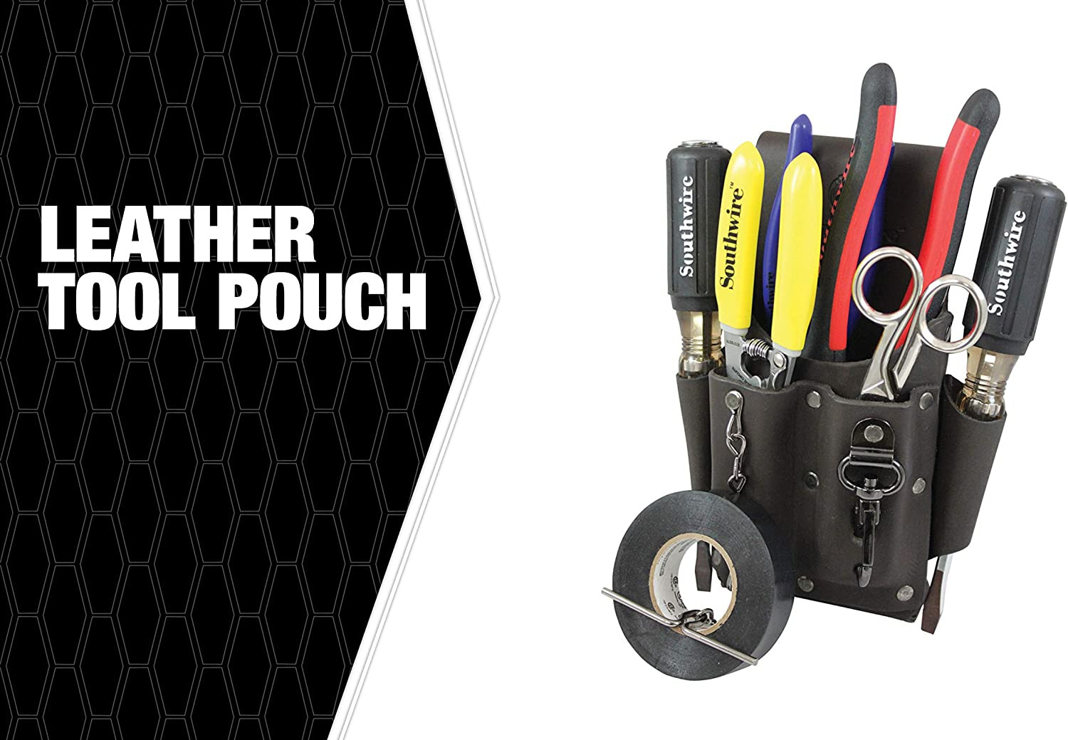 POUCH4 Leather Tool Pouch; 5 Pocket Pouch with Electrical Tape Chain; Fade Resis