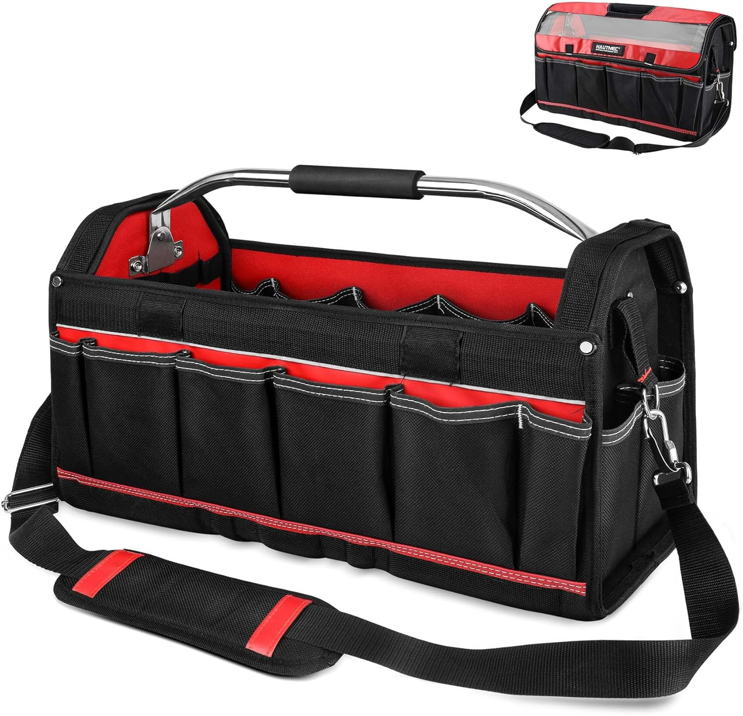 Heavy-Duty 20″ Tool Tote Bag with Waterproof Cover & Adjustable Strap