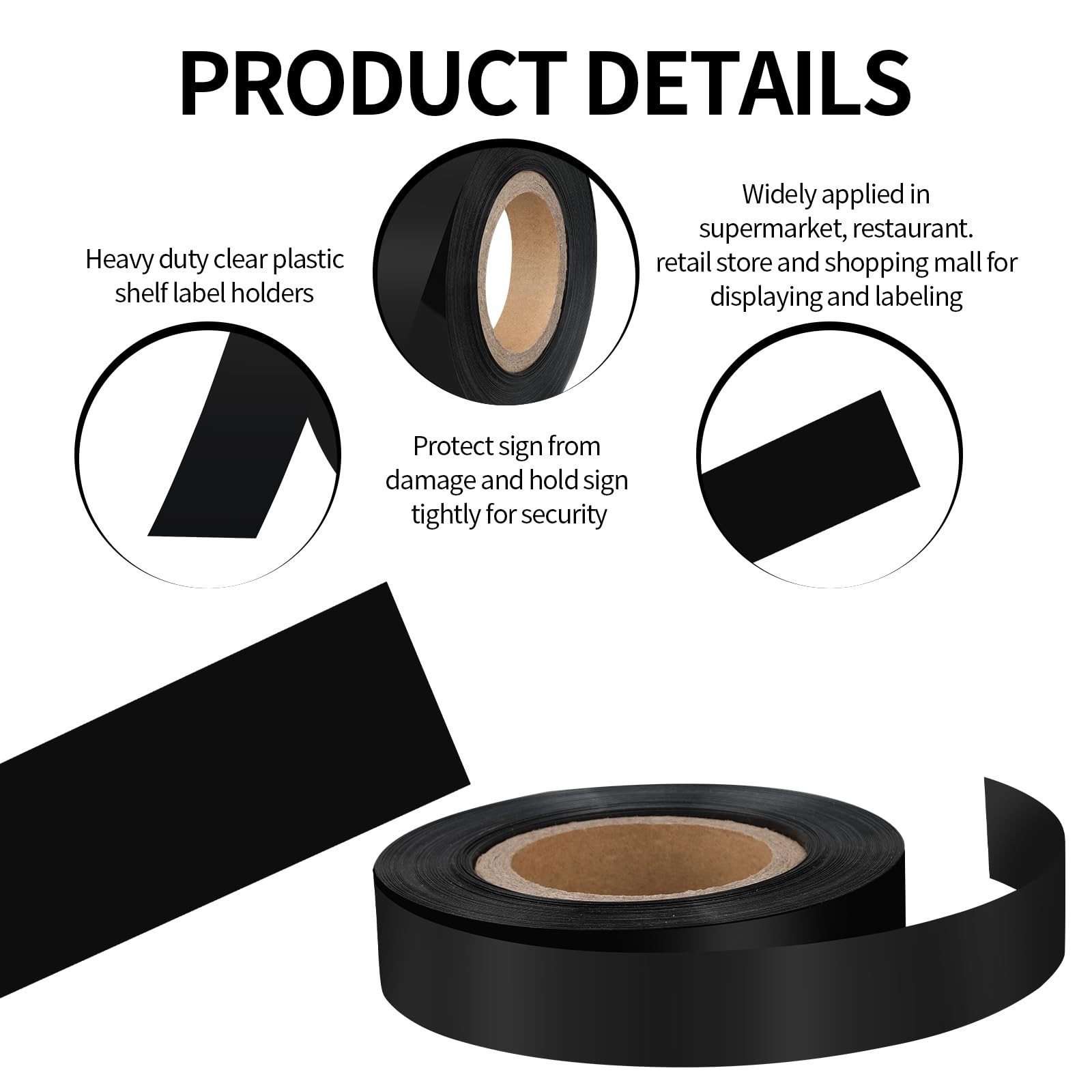 130Ft Shelf Strips Retail Plastic Tags Label Holders 1.25 inches, Black