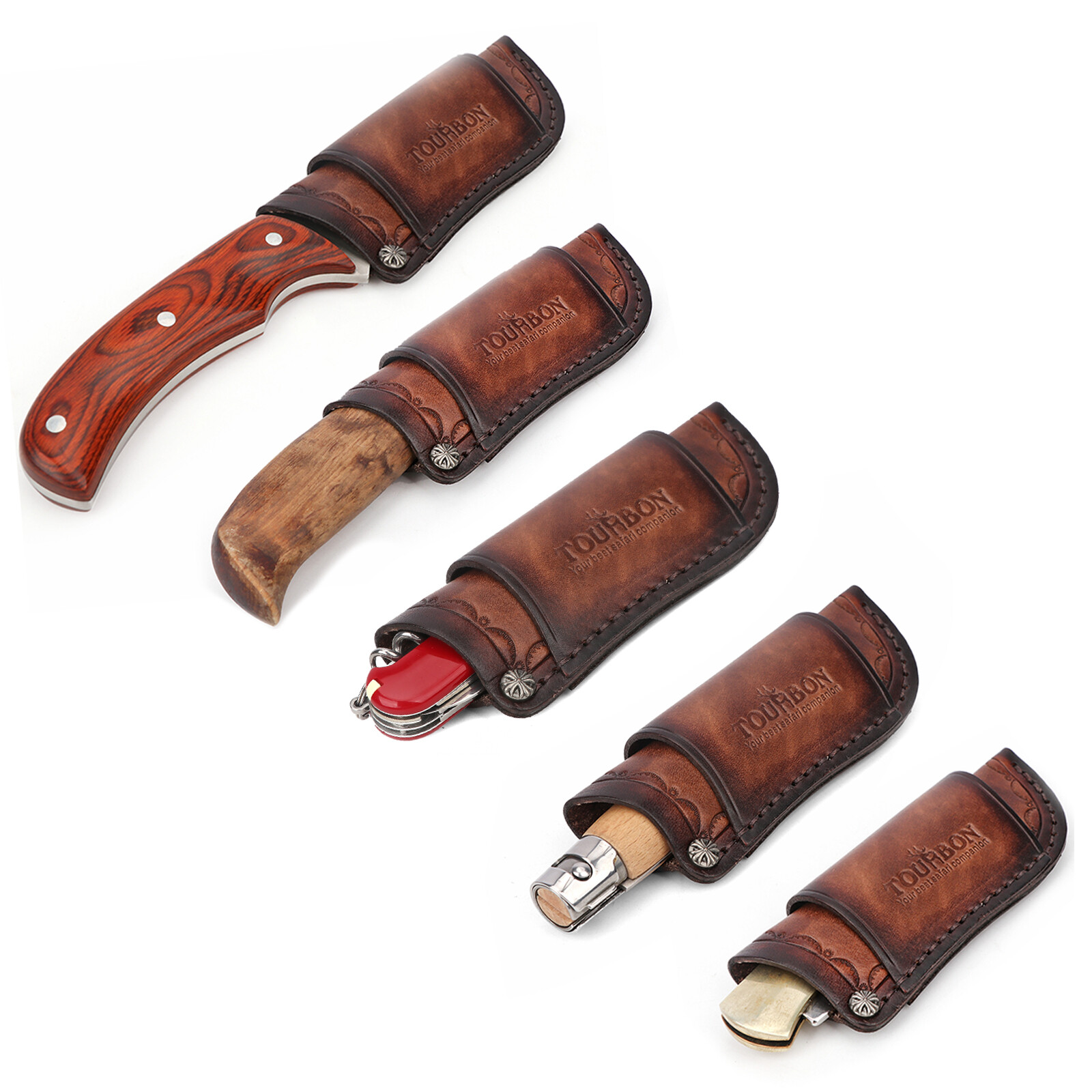 TOURBON Leather Knife Sheath 4″ Fixed Blade Cover Pocket Knives Carry Belt Pouch