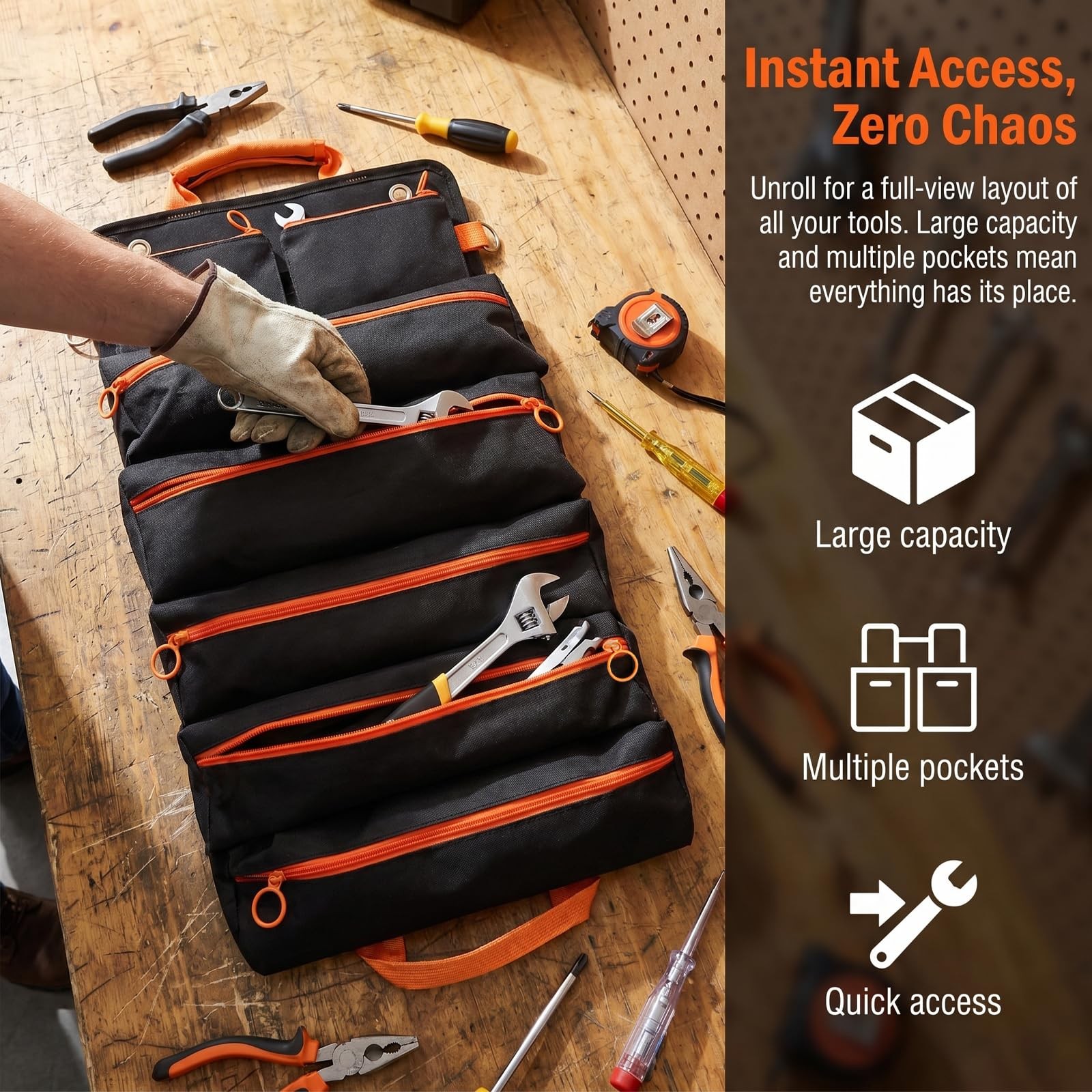 Roll Up Tool Bag,Heavy Duty Tool Storage Large-Capacity, 21.3″*12.6″ Portable…