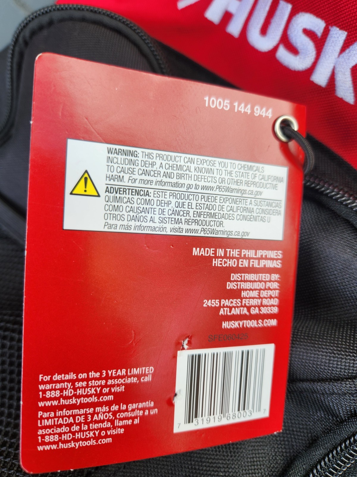 Never Used Husky Tool Backpack Black Red Multiple Compartments Padded Handle