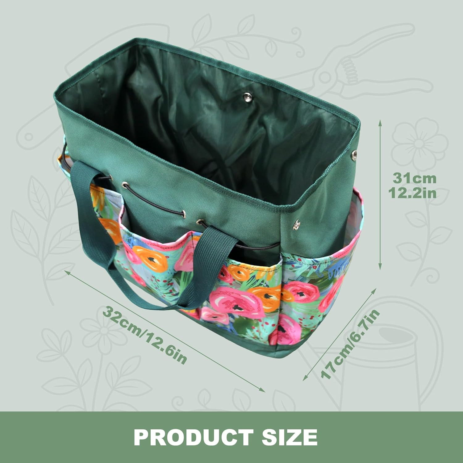 Waterproof Garden Tool Bag, 600D Oxford Portable Gardening Tote with Handle & Mu