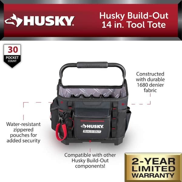 Husky Build-Out Heavy Duty Contractors 14 In. Tool Tote Box Rugged Build Out 14″