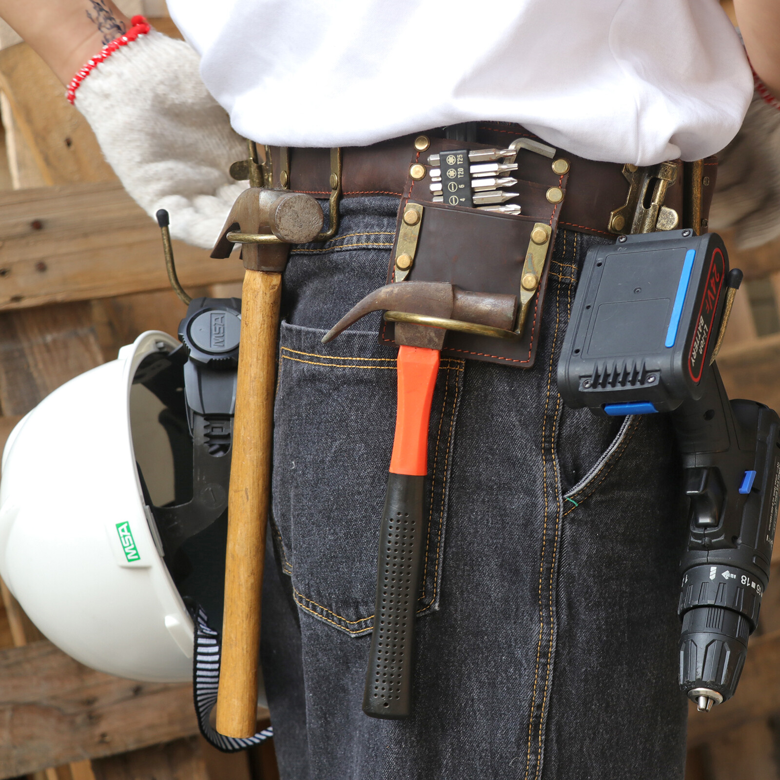 TOURBON 2inch Tools Belt Hammer Hooks Axe Holder Tape Measure Drill Holster Rig
