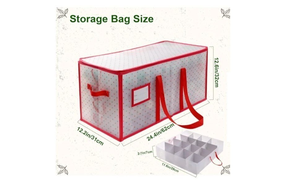 Large Red Ornament Storage Bag Handles Pockets Zipper Closure 24.4″x12.6″x12.2″