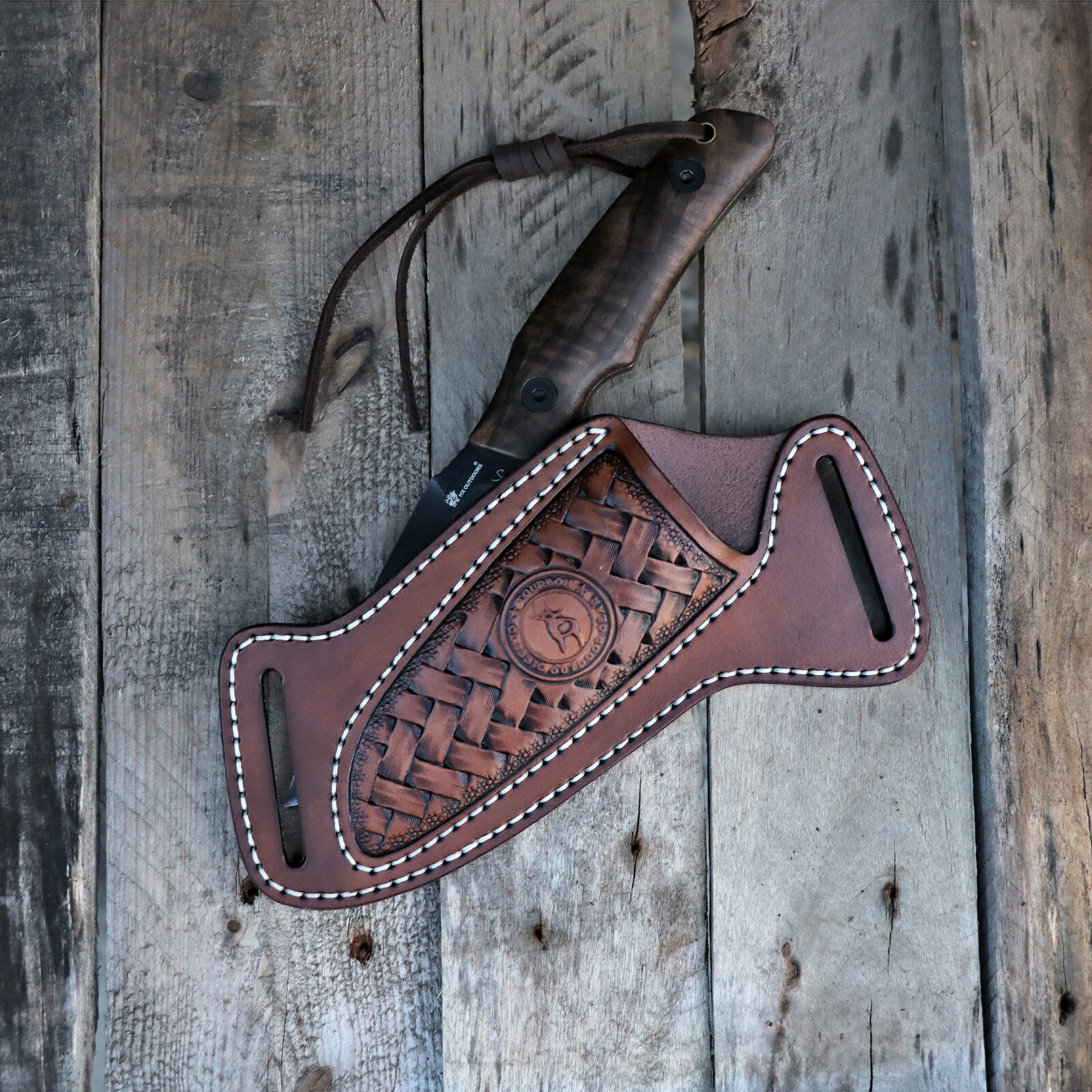 TOURBON Leather Fixed Straight Blade Knife Sheath Belt Pouch EDC Knives Pouch