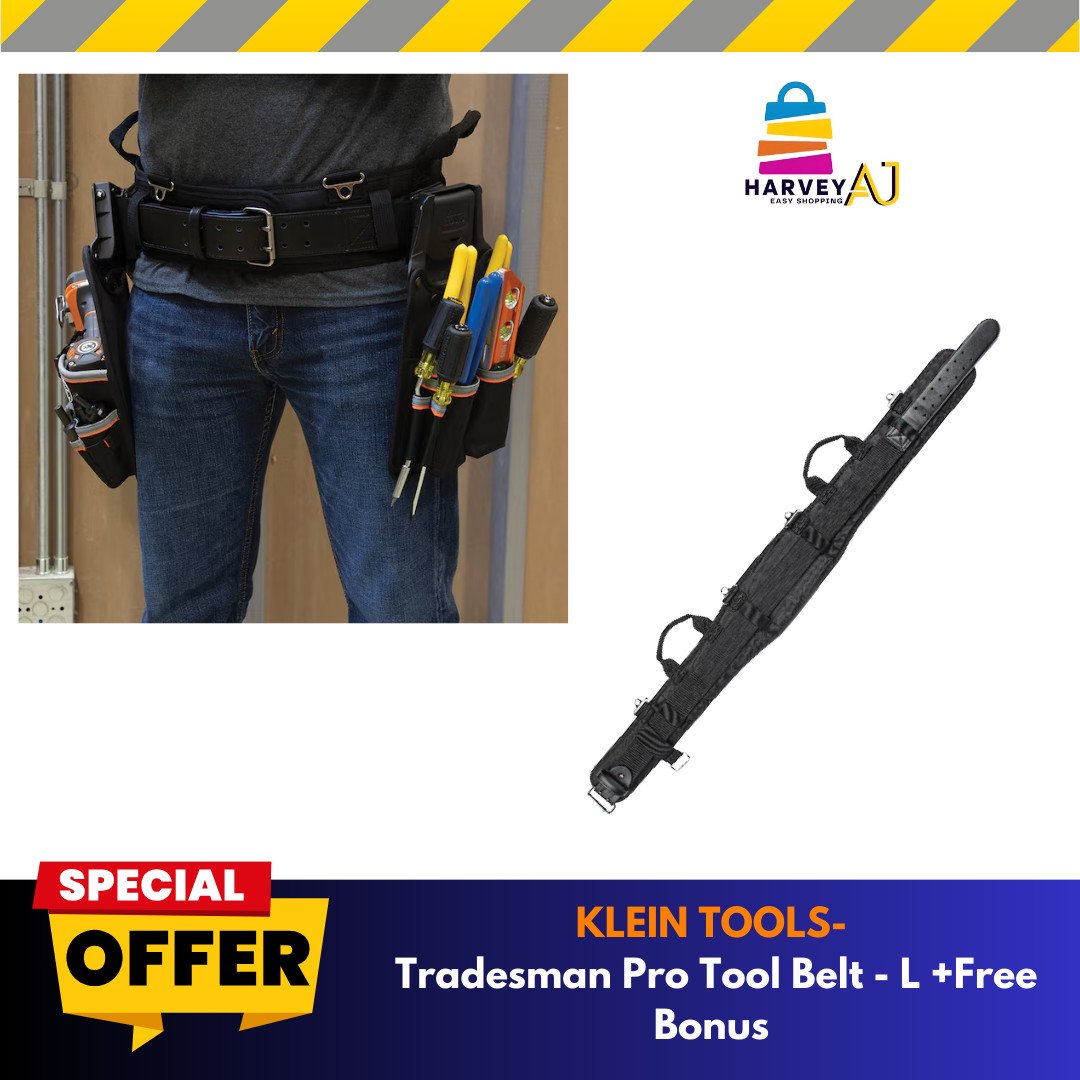 Klein Tools 55919 Tradesman Pro Modular Tool Belt – L Waist 35″-39″+Free Bonus