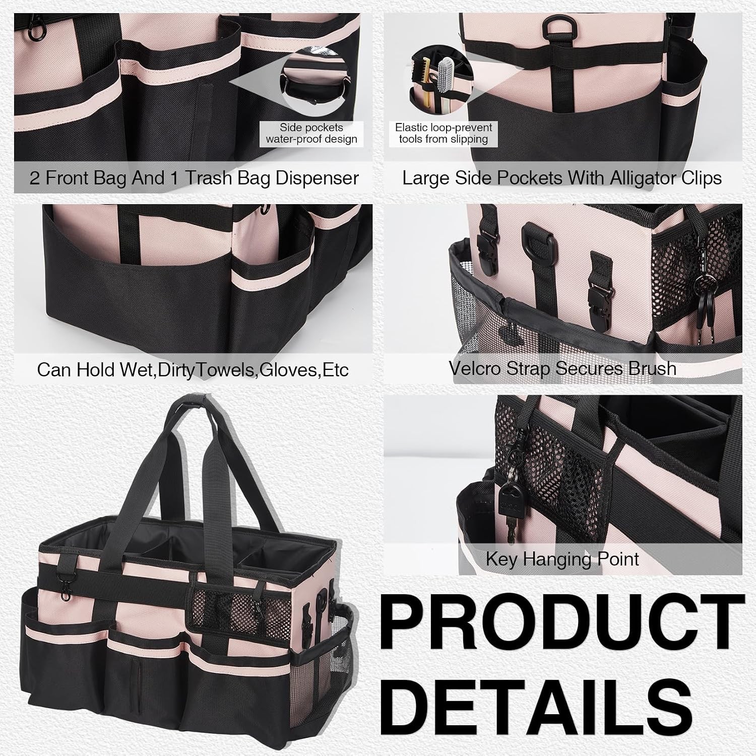 Extra Large Wearable Cleaning Tool Bag with Adjustable Shoulder Strap Green/Pink