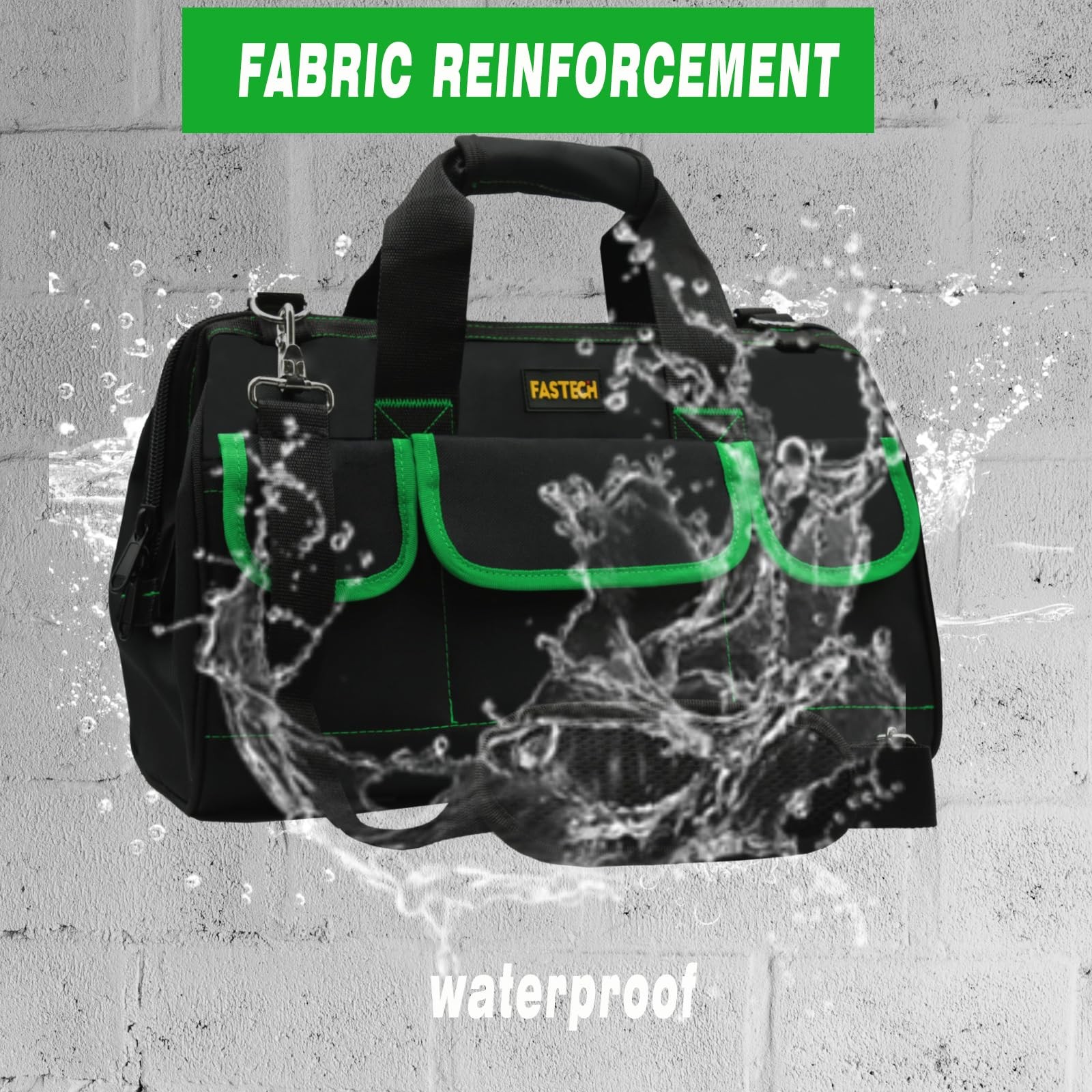 20 Inch Tool Bag Waterproof Wide Mouth Kit Large Storage Shoulder Strap Green