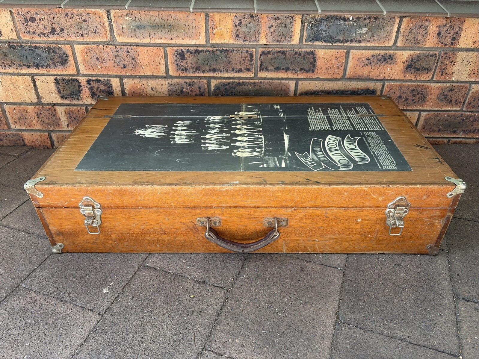 Vintage Wooden Box Suitcase Case with Leather Handle 76 X 41 X 17cm