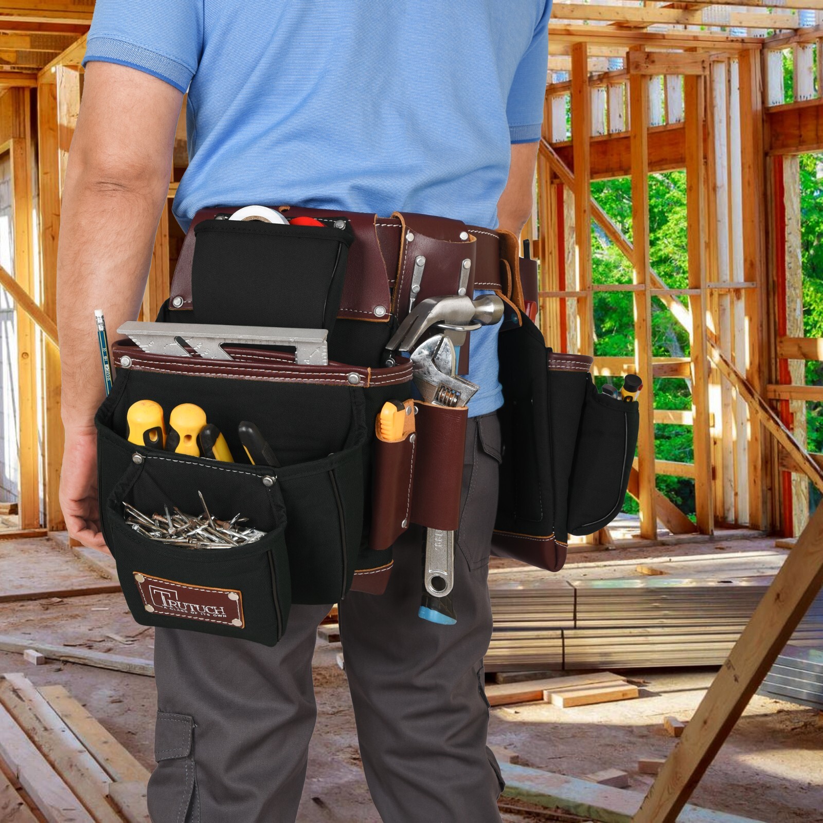 TRUTUCH Nylon and Leather Tool Belt | Framing Tool Bags | Nylon Tool Pouch