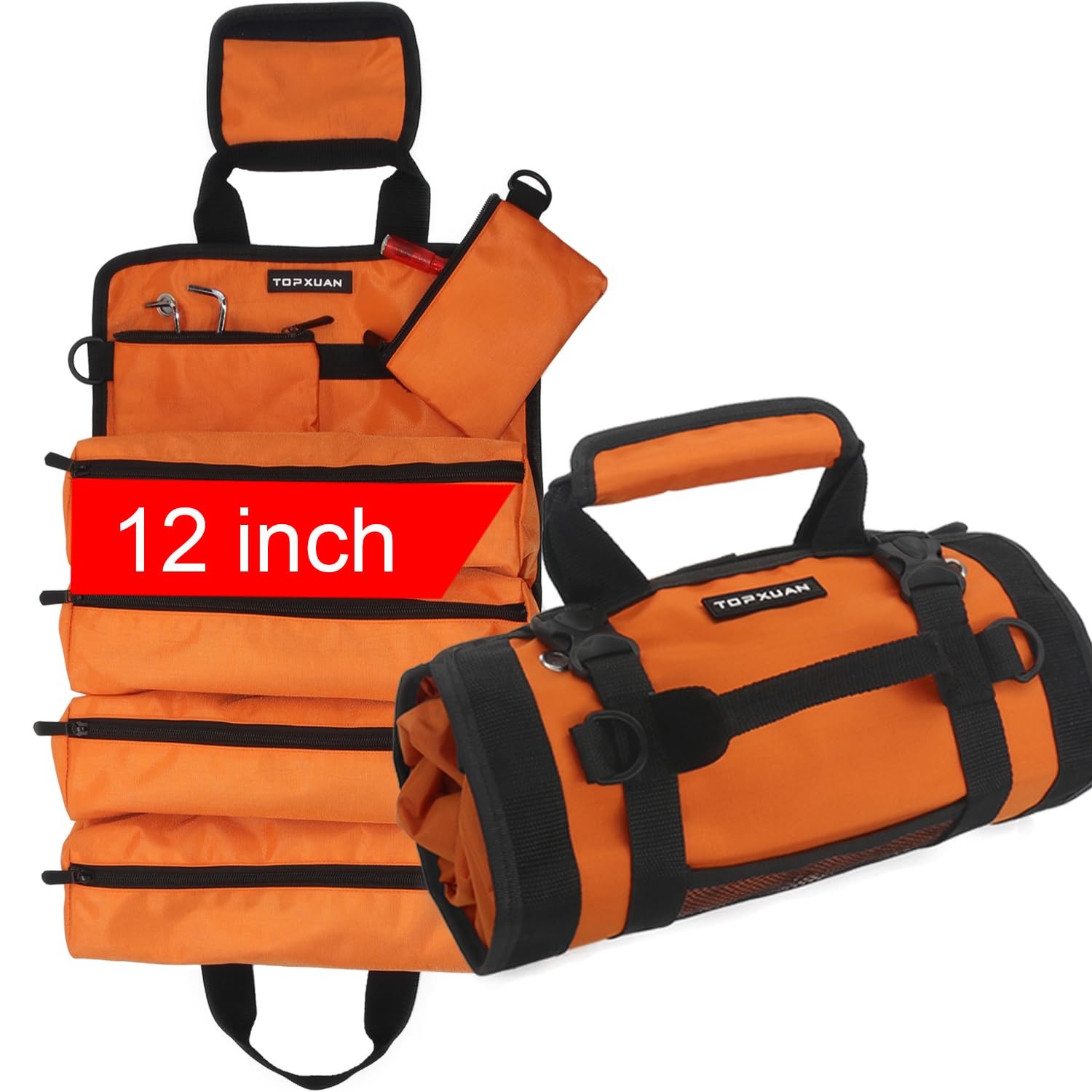 Tool Bag Roll Up 4 Large Zipper pockets 2 detachable pockets for Hand Tools a…