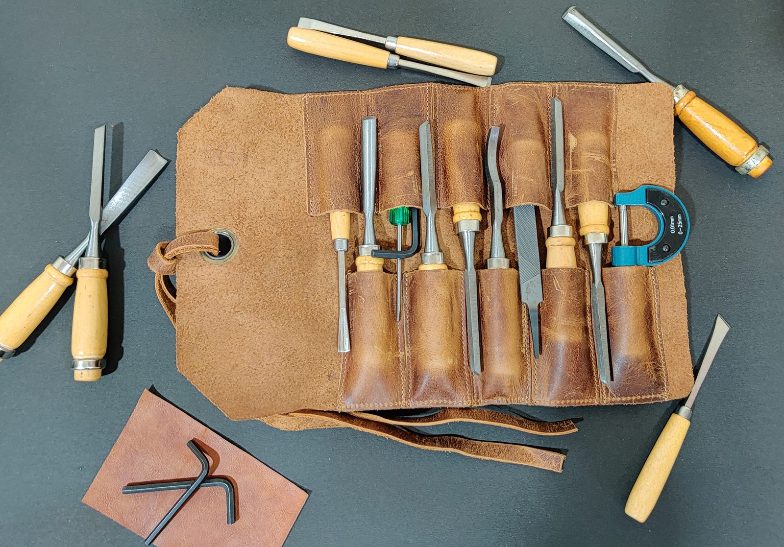 Leather Tool Roll Up Pouch Leather Tool Wrench Roll/Chisel Bag by Rustic Town