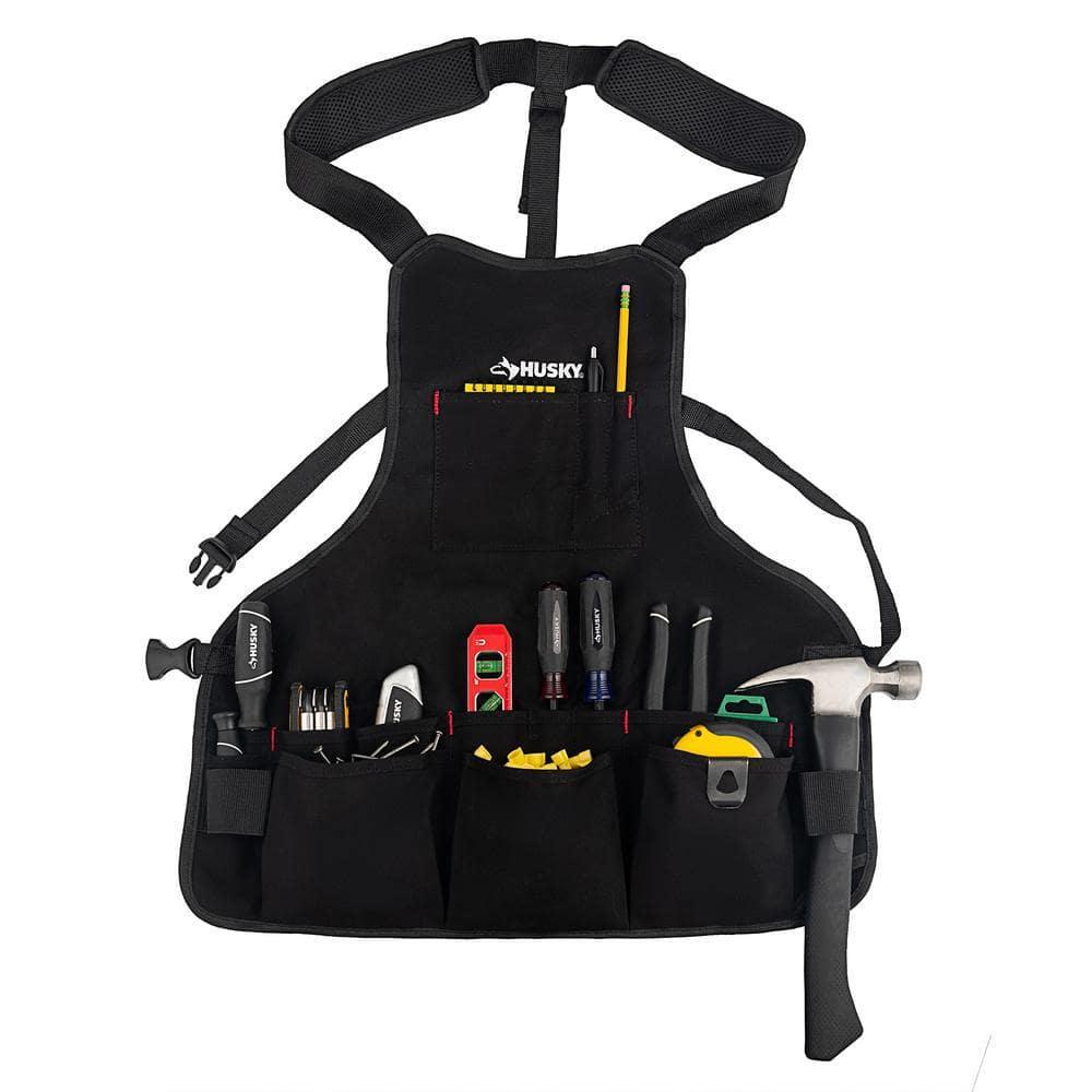 Canvas Work Apron 23 in. 16-Pocket Black Canvas Bib Tool Storage Organization