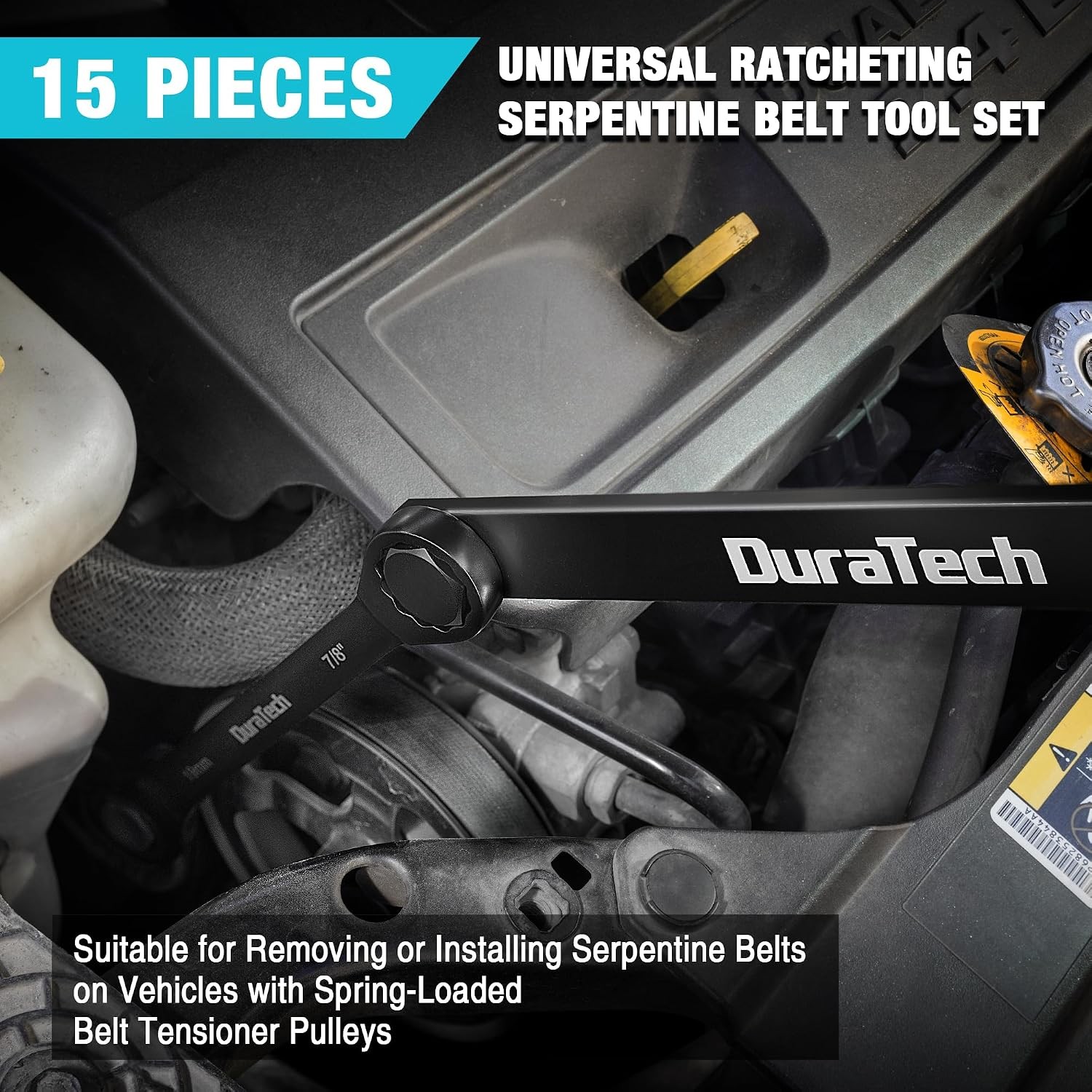 15-Piece Universal Ratcheting Serpentine Belt Tool Set, Belt Tensioner Tool Kit