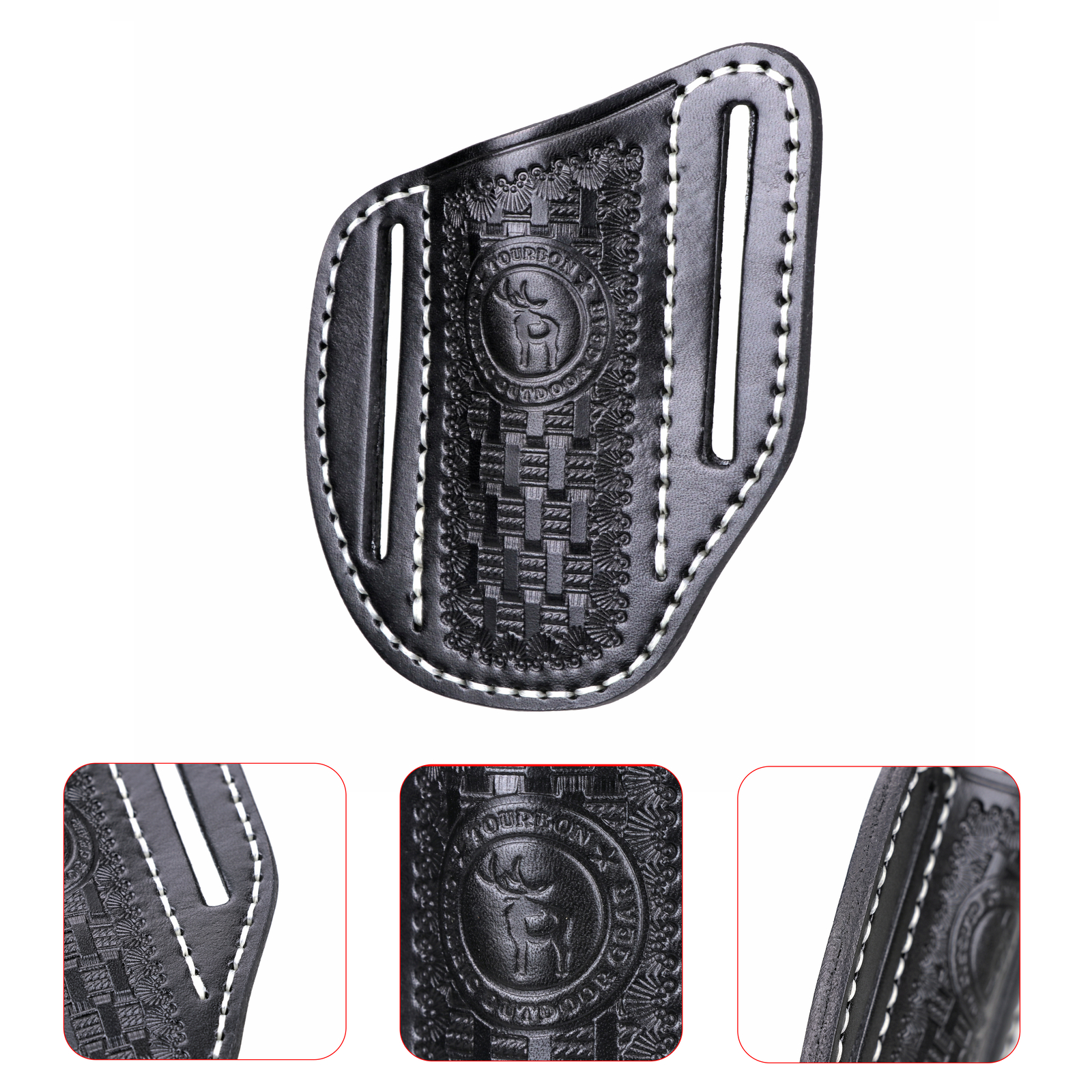 TOURBON Black Leather Folding Knife Sheath Belt Carry Pouch Pocket Holder