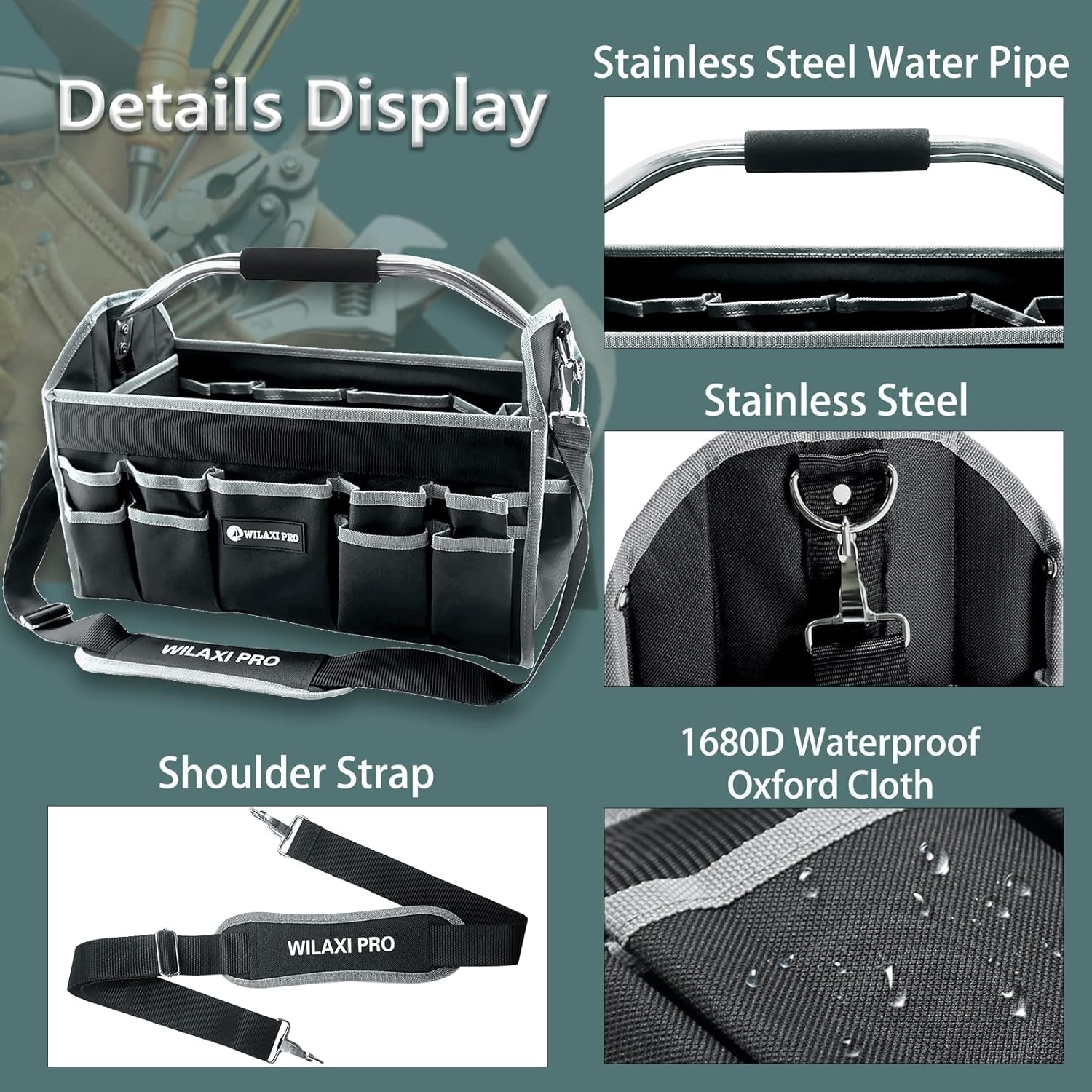 20in Tool Bags For Men Heavy Duty, 22 PCS Pockets Tool Bag Organizer