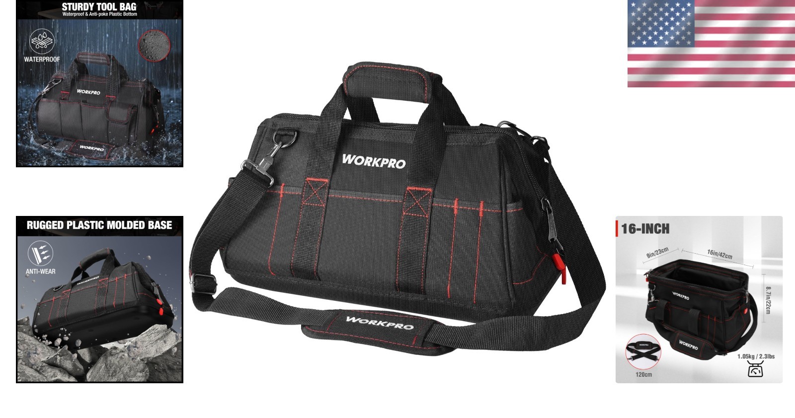 Durable 16-Inch Wide Mouth Tool Storage Bag with Padded Handle & Shoulder Strap