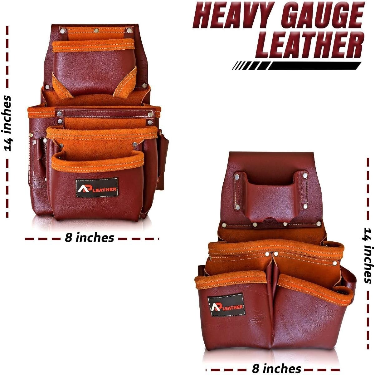 19-Pocket Leather Tool Belt Pouch Suspenders with Comfort Back for Electricians
