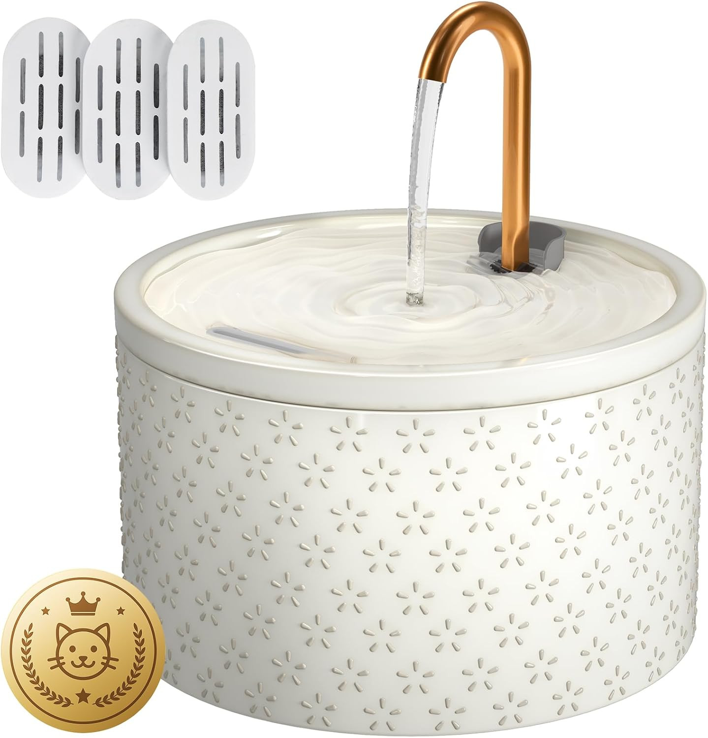 Ceramic Cat Water Fountain, 2.1L/71Oz Cat Fountain, Automatic Ceramic Water Foun