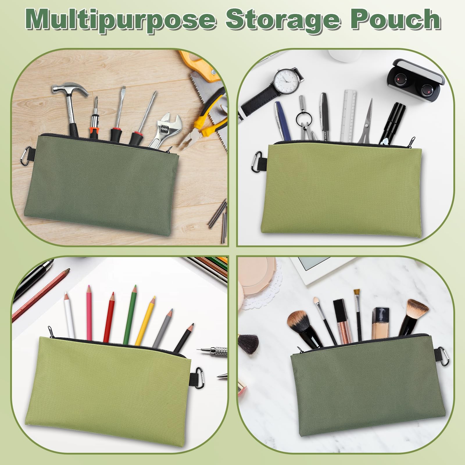 2 Pack Tool Bag Zippered Pouch with Carabiner Utility Storage Organizer Bags