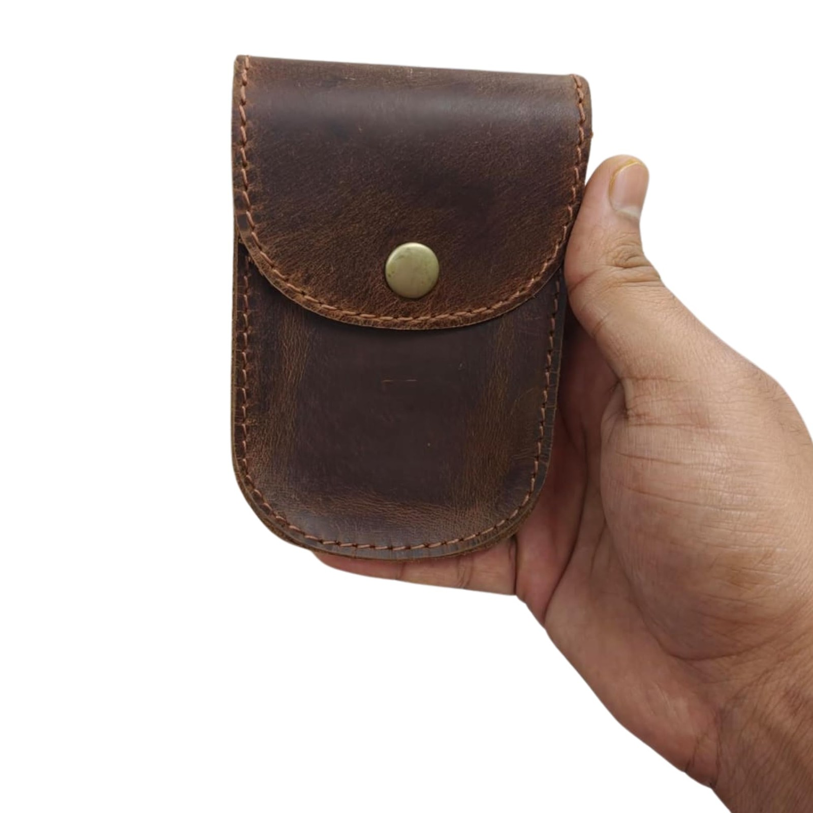 Handmade Leather EDC Pouch – Dark Brown Full Grain Utility Belt Holster for Men