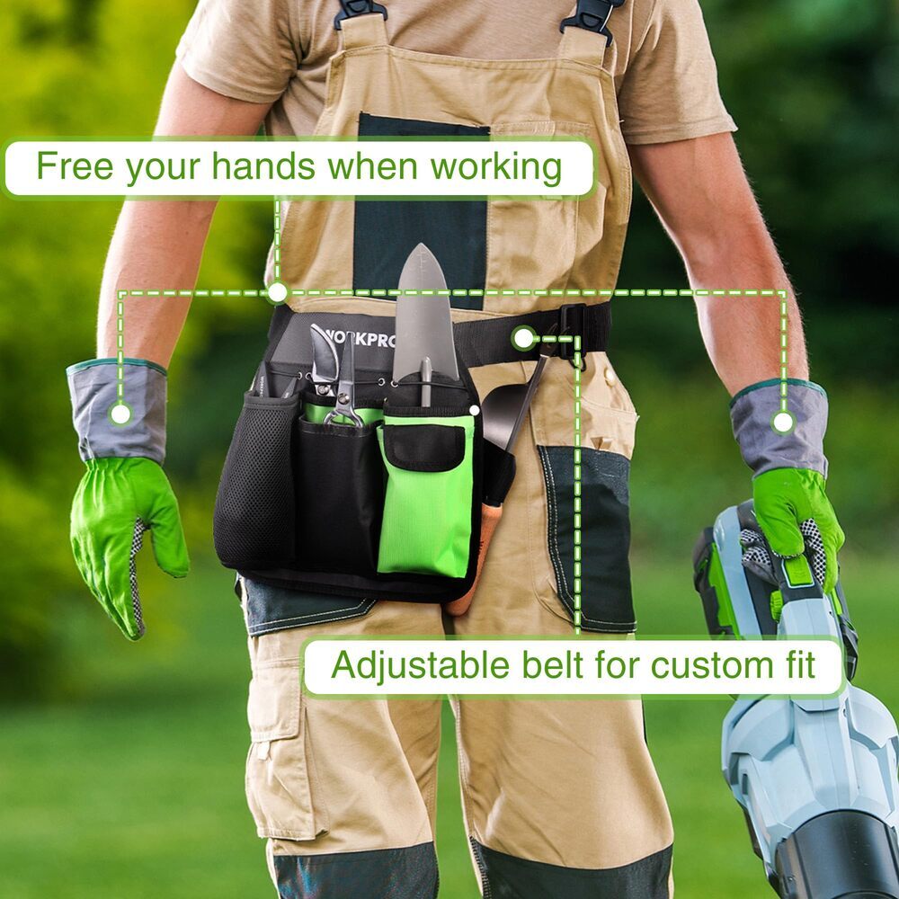 WORKPRO Garden Tool Belt 5 Pockets Single Side Garden Tool Pouch Adjustable Belt