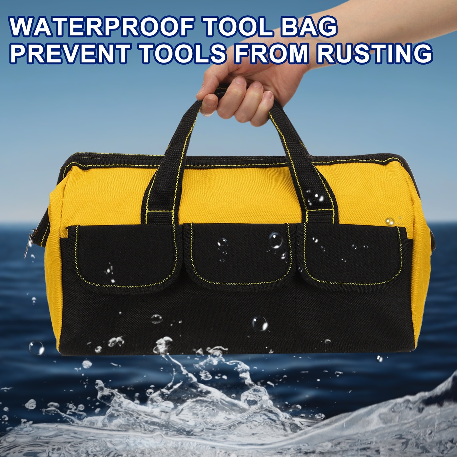3pcs Wide Mouth Tool Bag 12.2 Inch Tote Bag, Blue-black/Red/Army Green
