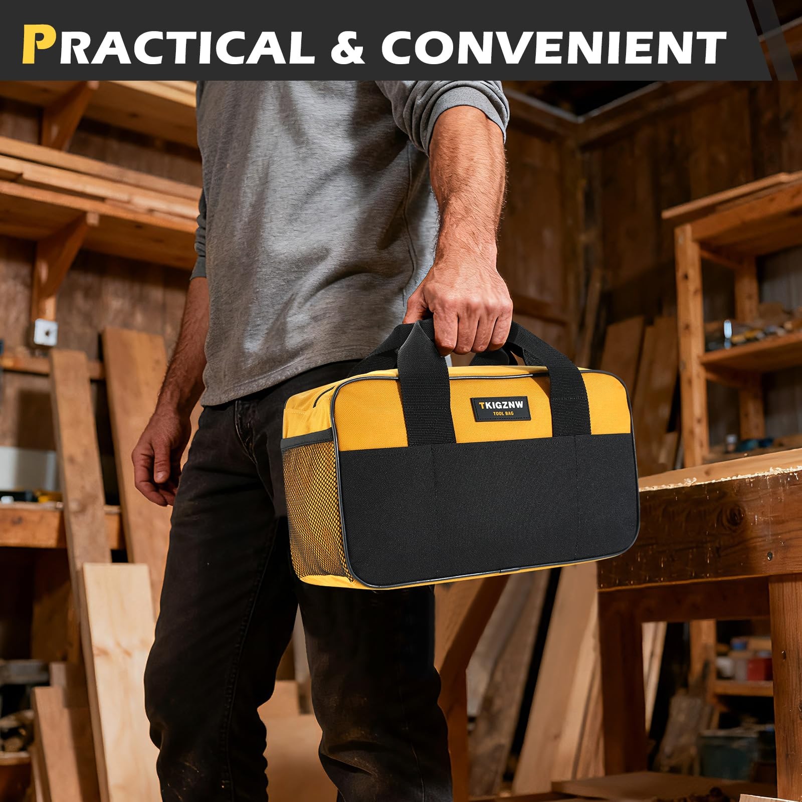 Tool Bag 14-Inch, 9 Pockets Waterproof Portable Toolbag, Small Wide Mouth Tot…