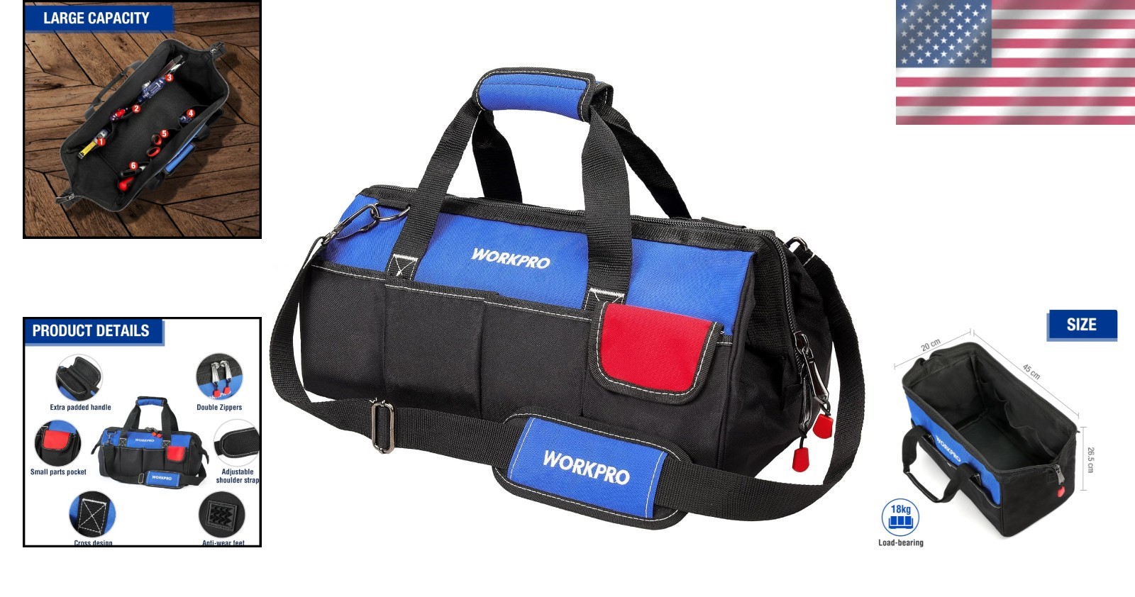 18-inch Sturdy Canvas Tool Bag with Adjustable Strap for Easy Access