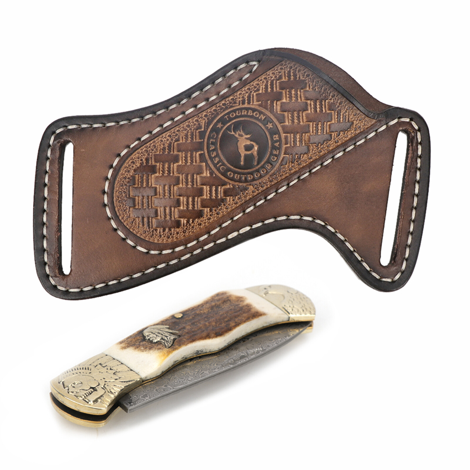 TOURBON Leather Folding Blade Knife Sheath Belt Pouch EDC Knives Pocket Camping