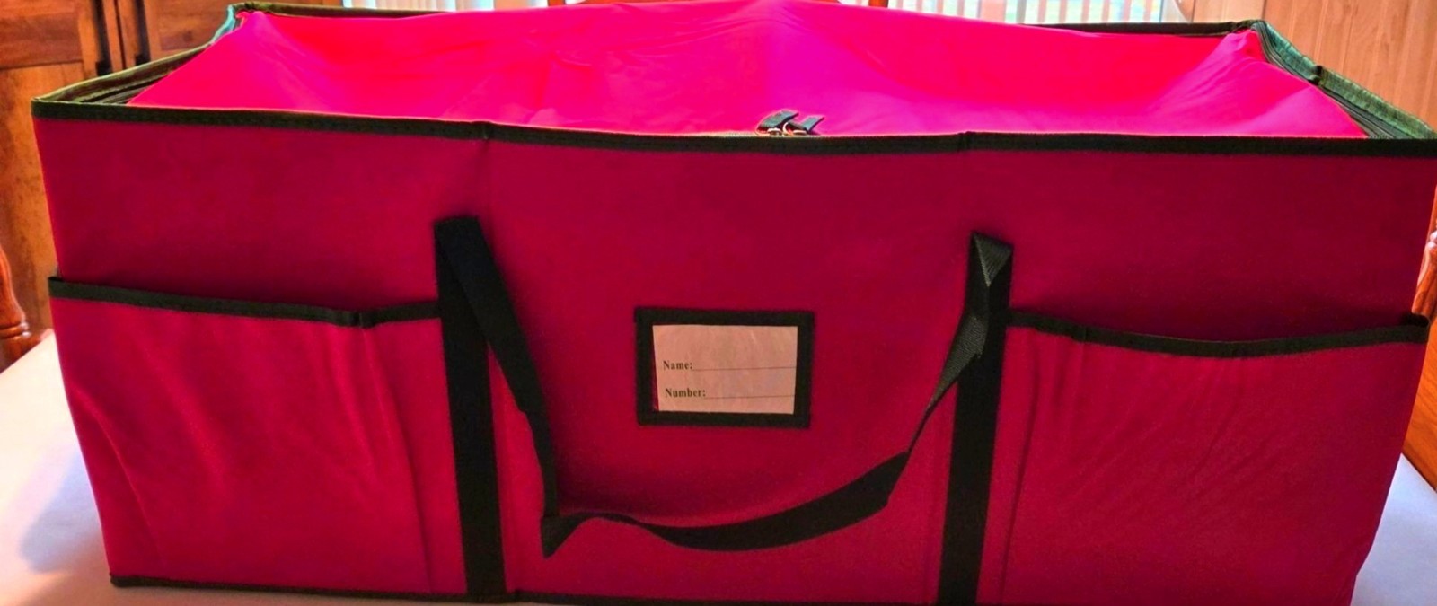 Large Red Ornament Storage Bag Handles Pockets Zipper Closure 24.4″x12.6″x12.2″
