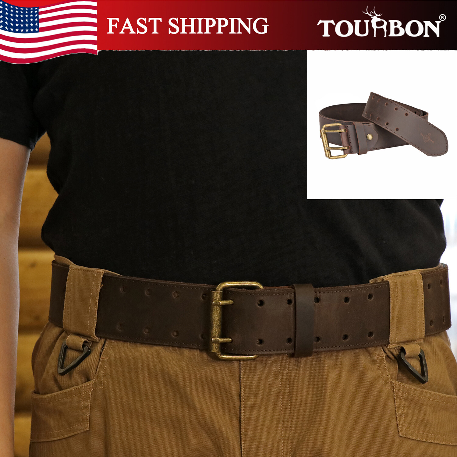 TOURBON Men 2″ Wide Workshop Pouch Holder Tool Carry Buckle Belt Leather Gift US