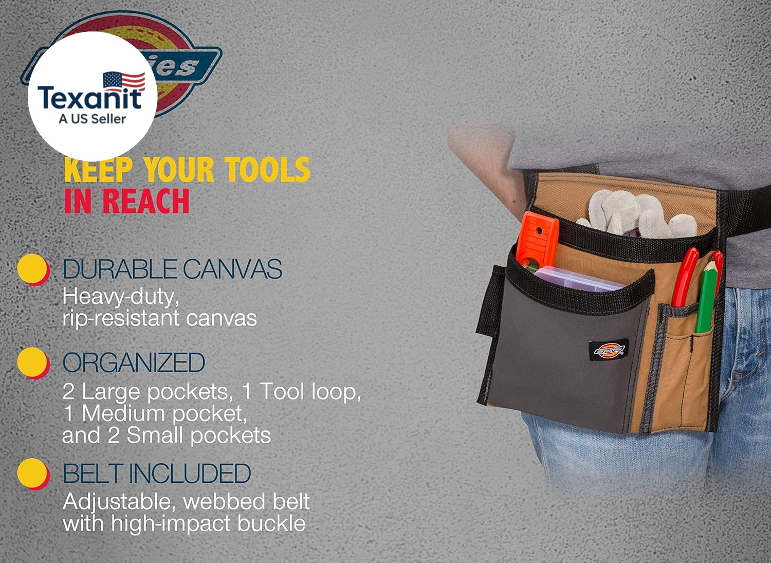 5-Pocket Single Side Tool Belt Pouch/Work Apron, Durable Canvas Construction, Ad