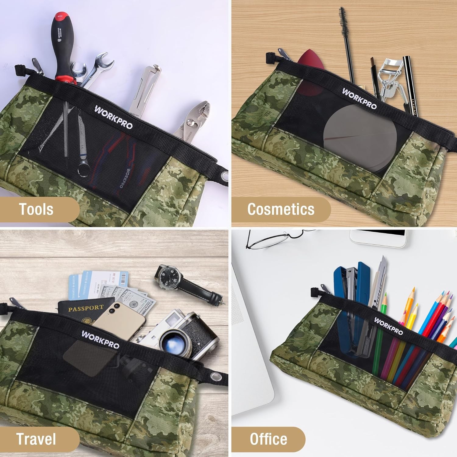 WORKPRO 3 Pcs 12″ Heavy-Duty Utility Tool Pouches Tool Bag Organizer with Zipper