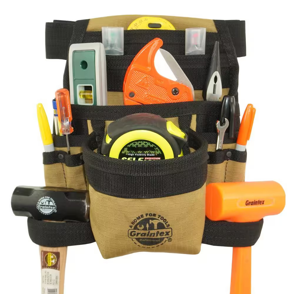 Khaki Canvas 10-Pocket Finisher Tool Pouch