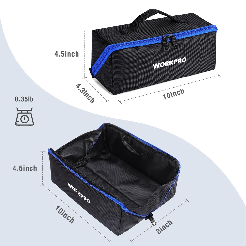 WORKPRO 10″ Wide Mouth Heavy Duty Tool Bag 3PCS Tool Storage Bag Zipper Tote Bag