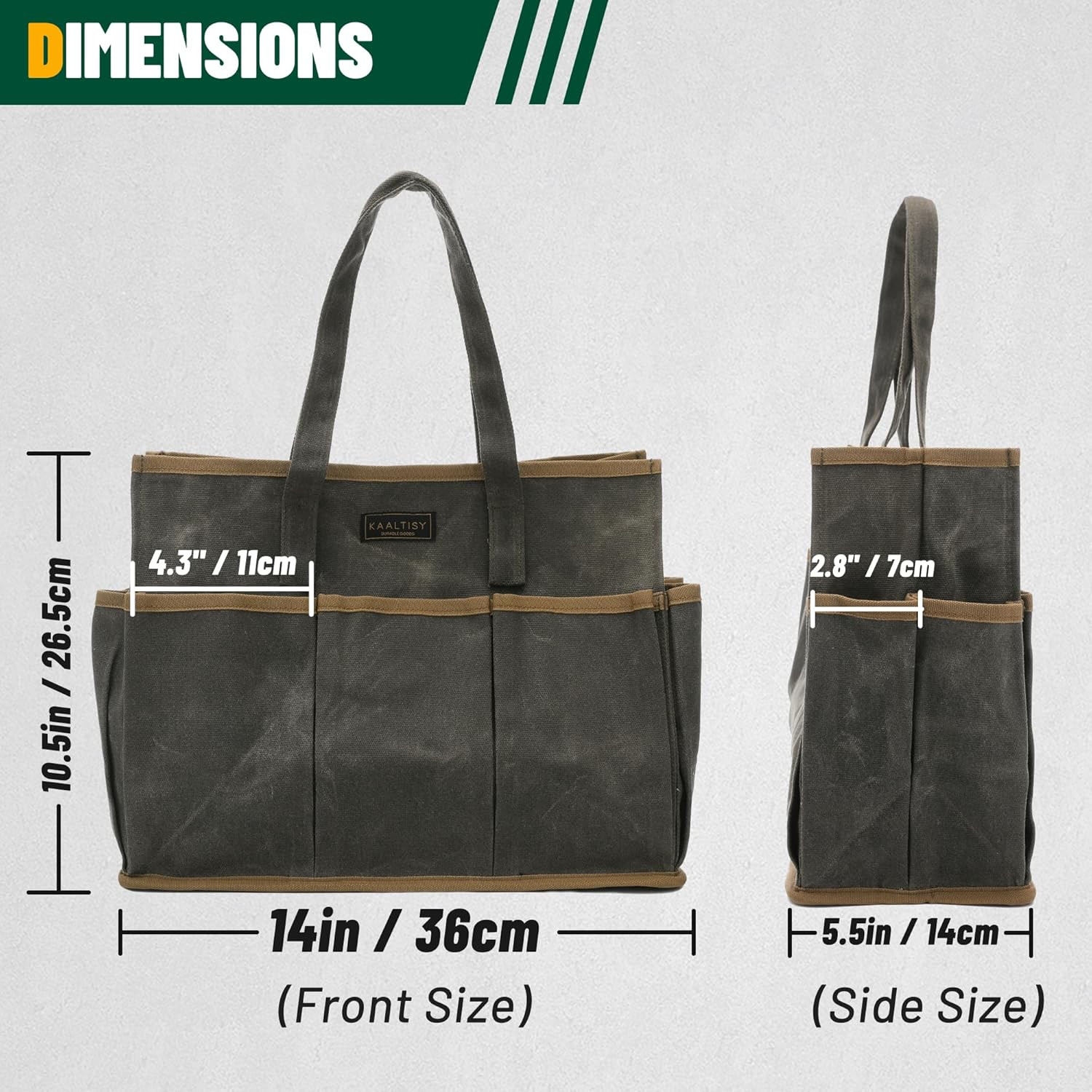 Tool Tote Bag, Heavy Duty 16Oz Waxed Canvas Garden Tool Bag | Portable 11-Pocket