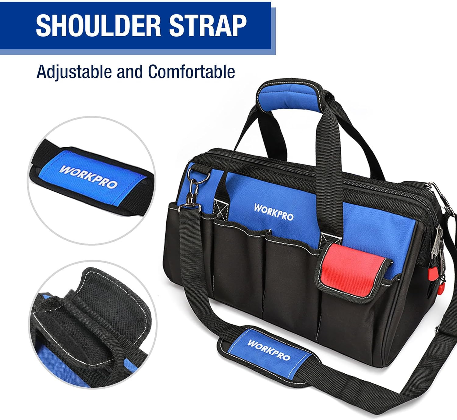 18-Inch Close Top Wide Mouth Storage Tool Bag with Adjustable Shoulder Strap, St