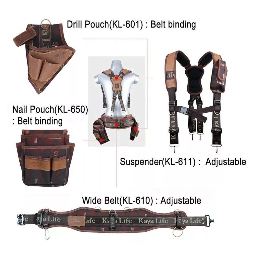 KAYALIFE KL-600 Work Tool Belt Set Suspenders Drill Pouch Holder