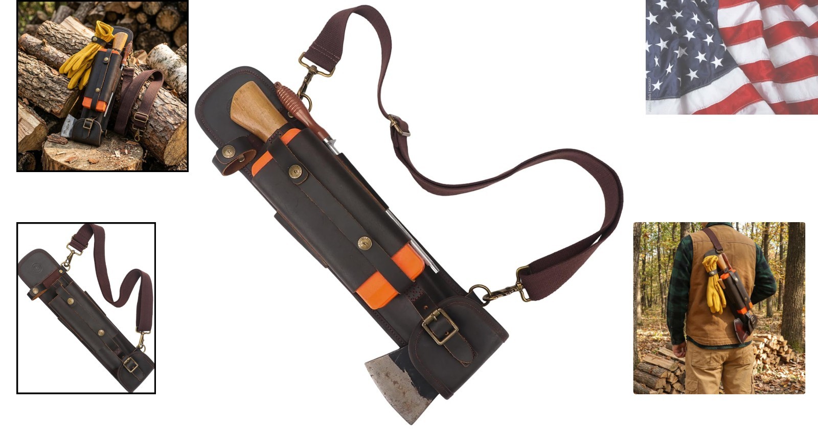 Handcrafted Leather Axe Sling with Pouch & File Holder for Campers & Loggers