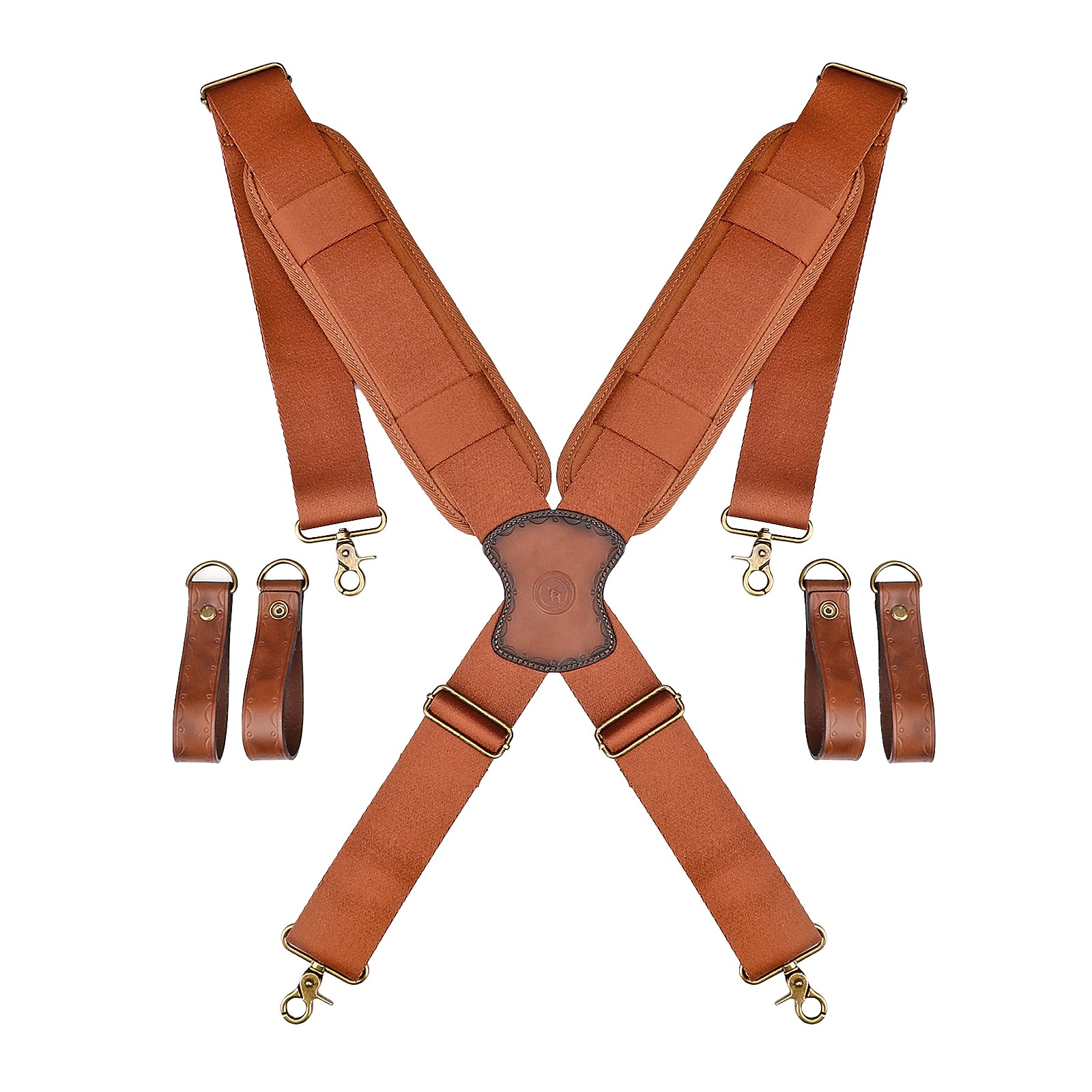 TOURBON Adjusted Tool Belt Suspenders- Leather Cross Patch-Padded Shoulder Strap