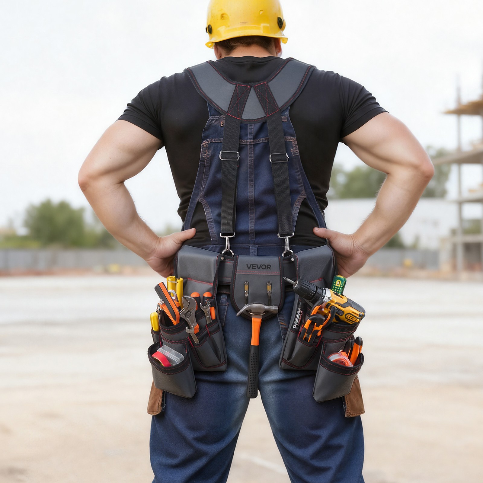 VEVOR Tool Belt Electricians Work Belt with Suspenders 22 Pocket Tool Pouch Bag